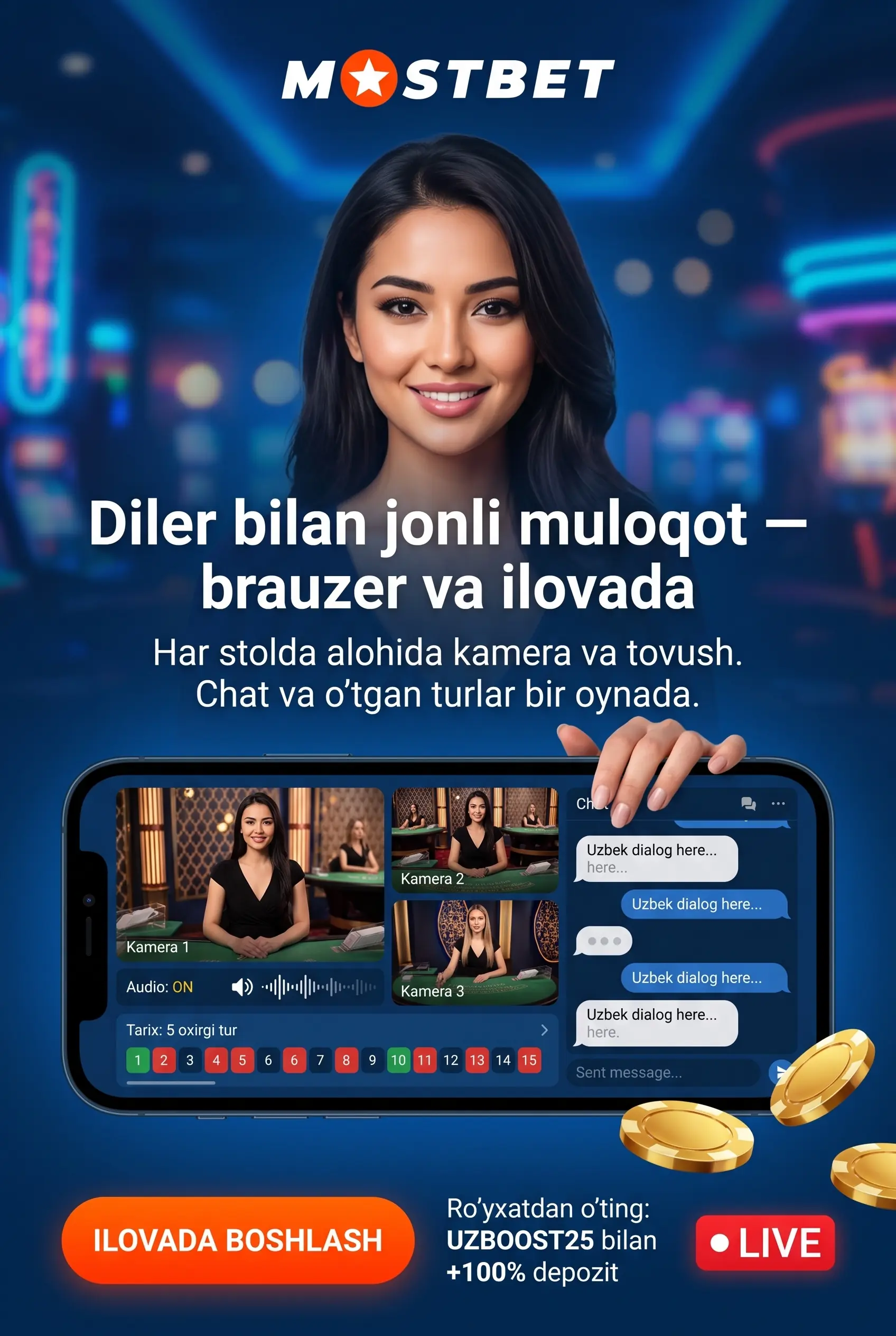 Игра с живым дилером в Mostbet