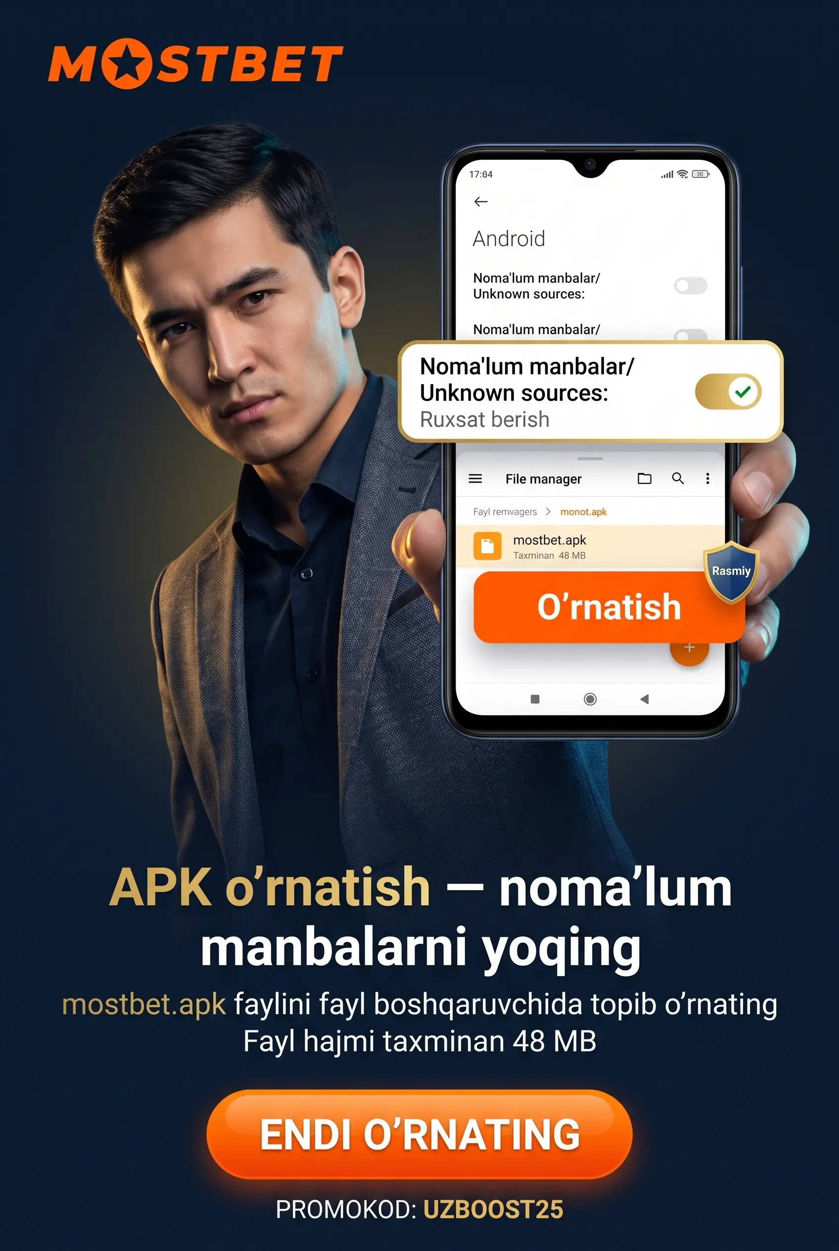 Разрешение установки Mostbet APK на Android